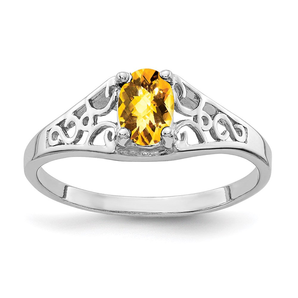 14k white gold 6x4mm oval citrine checker ring y4676cc