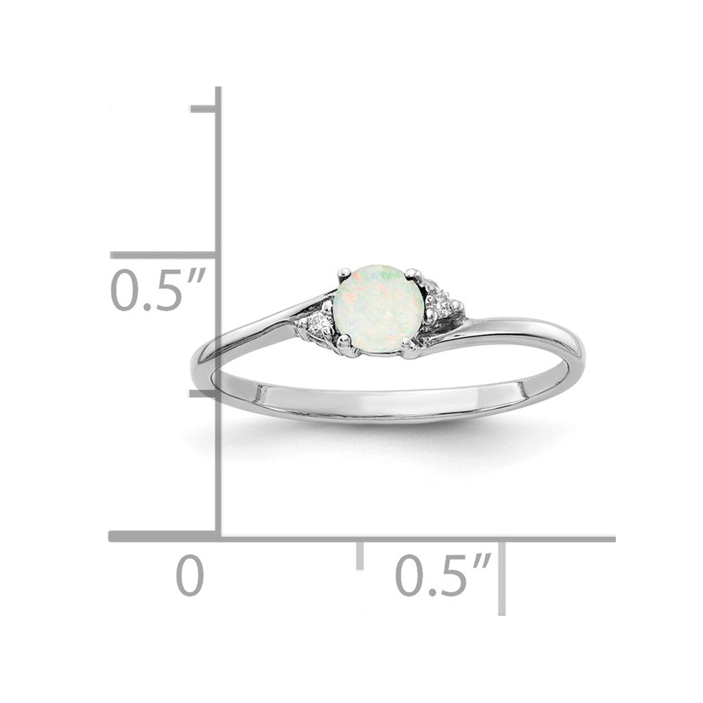 14k White Gold Opal and Real Diamond Ring