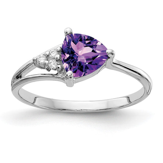 14k White Gold 6mm Amethyst VS Diamond ring