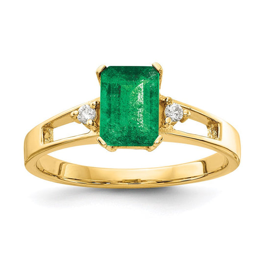 14k yellow gold 7x5mm emerald cut emerald a real diamond ring y4757e a