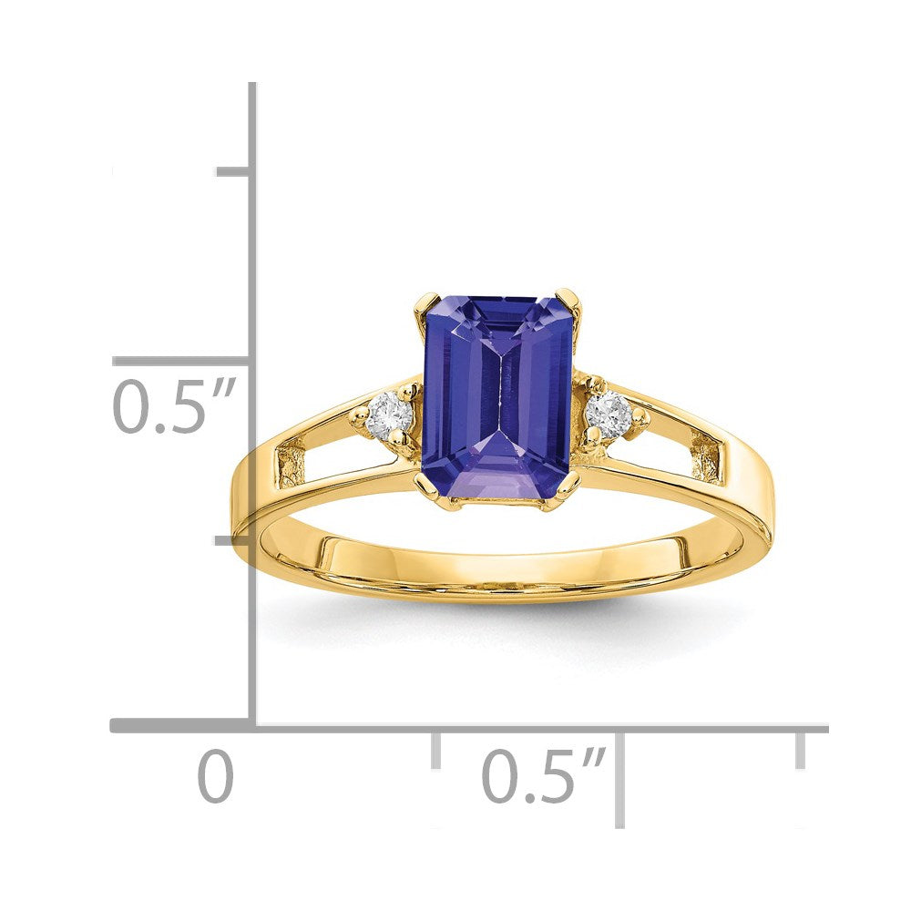 14k Yellow Gold 7x5mm Emerald Cut Tanzanite A Diamond ring