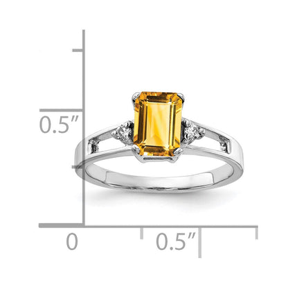 14k white gold 7x5mm emerald cut citrine a real diamond ring y4758ci a