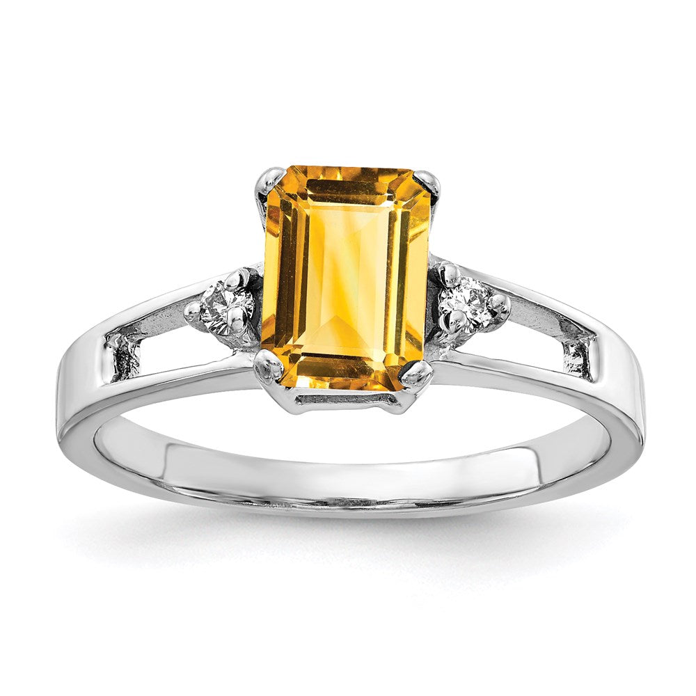 14k white gold 7x5mm emerald cut citrine a real diamond ring y4758ci a