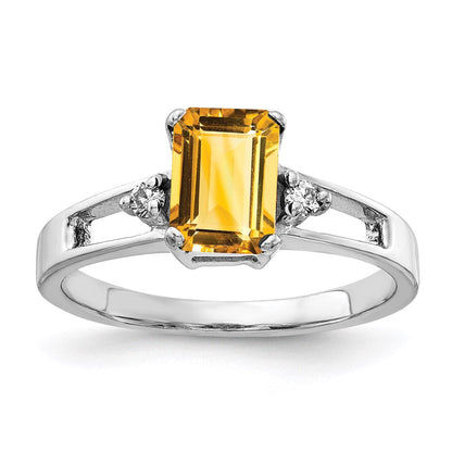14k white gold 7x5mm emerald cut citrine a real diamond ring y4758ci a