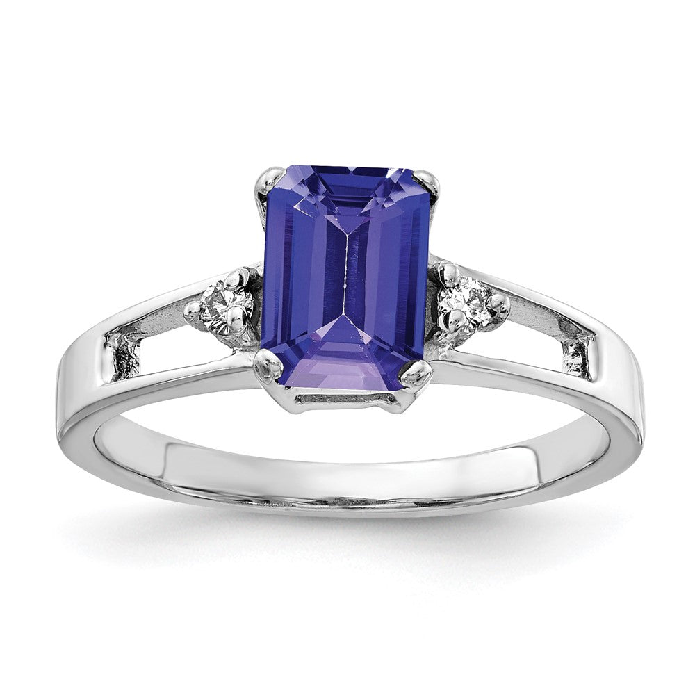 14k White Gold 7x5mm Emerald Cut Tanzanite AAA Diamond ring
