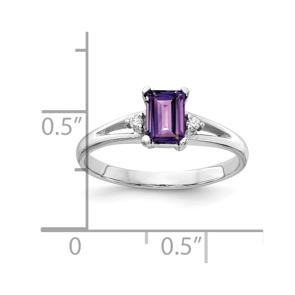 14k white gold 6x4mm emerald cut amethyst a real diamond ring y4762am a