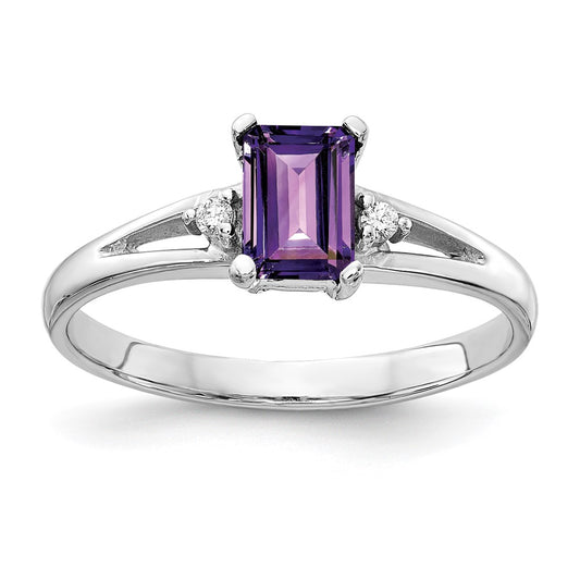 14k White Gold 6x4mm Emerald Cut Amethyst AAA Diamond ring
