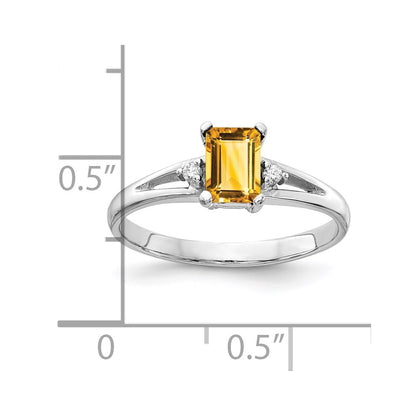 14k White Gold 6x4mm Emerald Cut Citrine AA Diamond ring