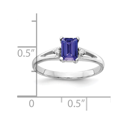 14k White Gold 6x4mm Emerald Cut Tanzanite AA Diamond ring