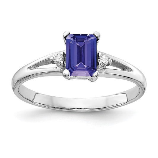 14k White Gold 6x4mm Emerald Cut Tanzanite AAA Diamond ring