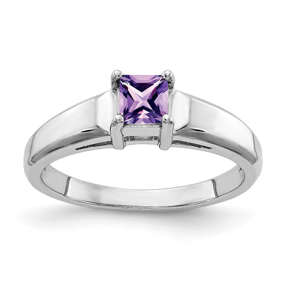 14k White Gold 4mm Princess Cut Amethyst ring