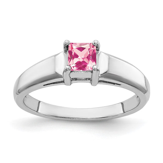 14k White Gold 4mm Princess Cut Pink Tourmaline Ring