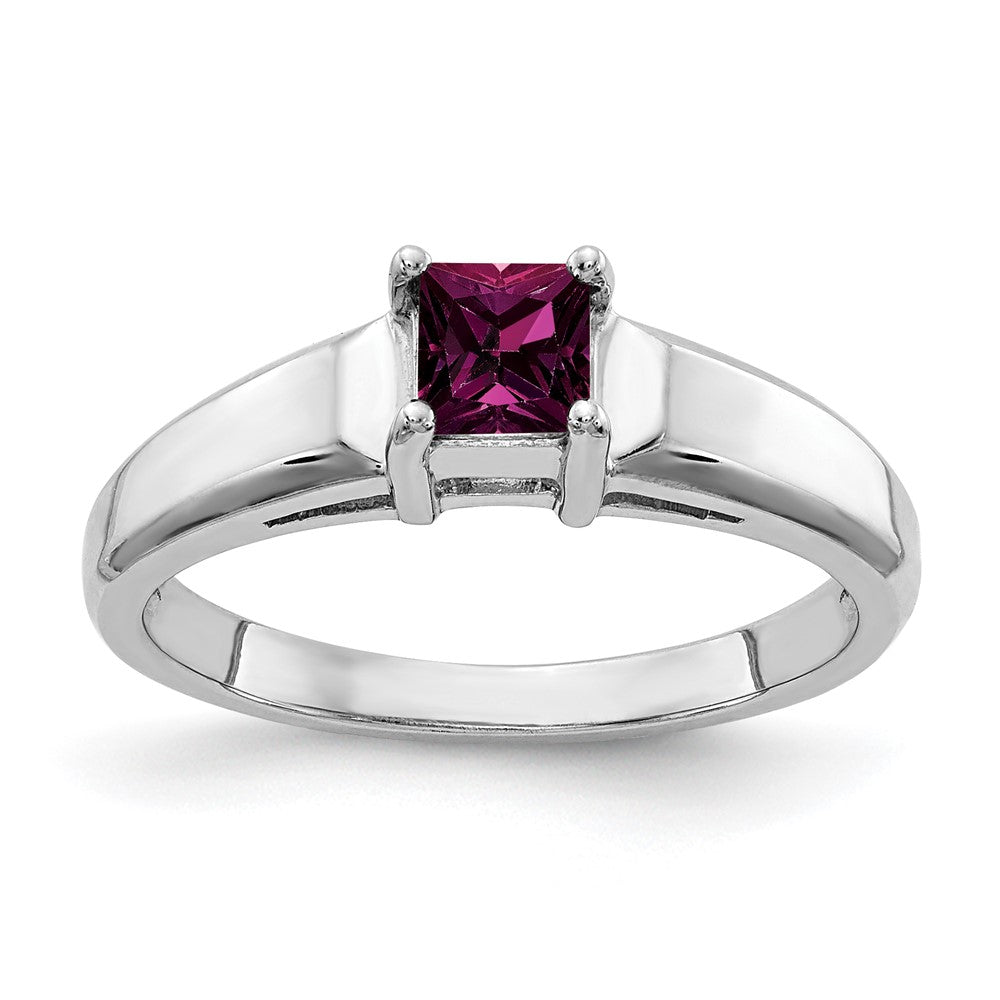 14k White Gold 4mm Princess Cut Rhodolite Garnet ring