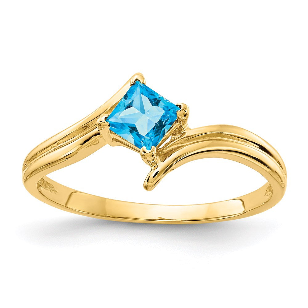 14K Yellow Gold 4mm Princess Cut Blue Topaz ring