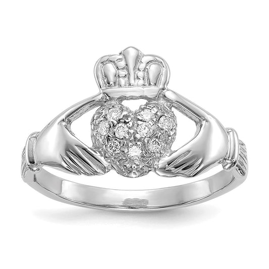 14k white gold 1 10ct aa real diamond claddagh ring y6308aa