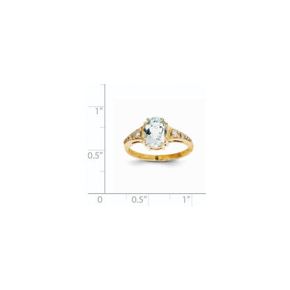 14K Yellow Gold Aquamarine & Real Diamond Ring