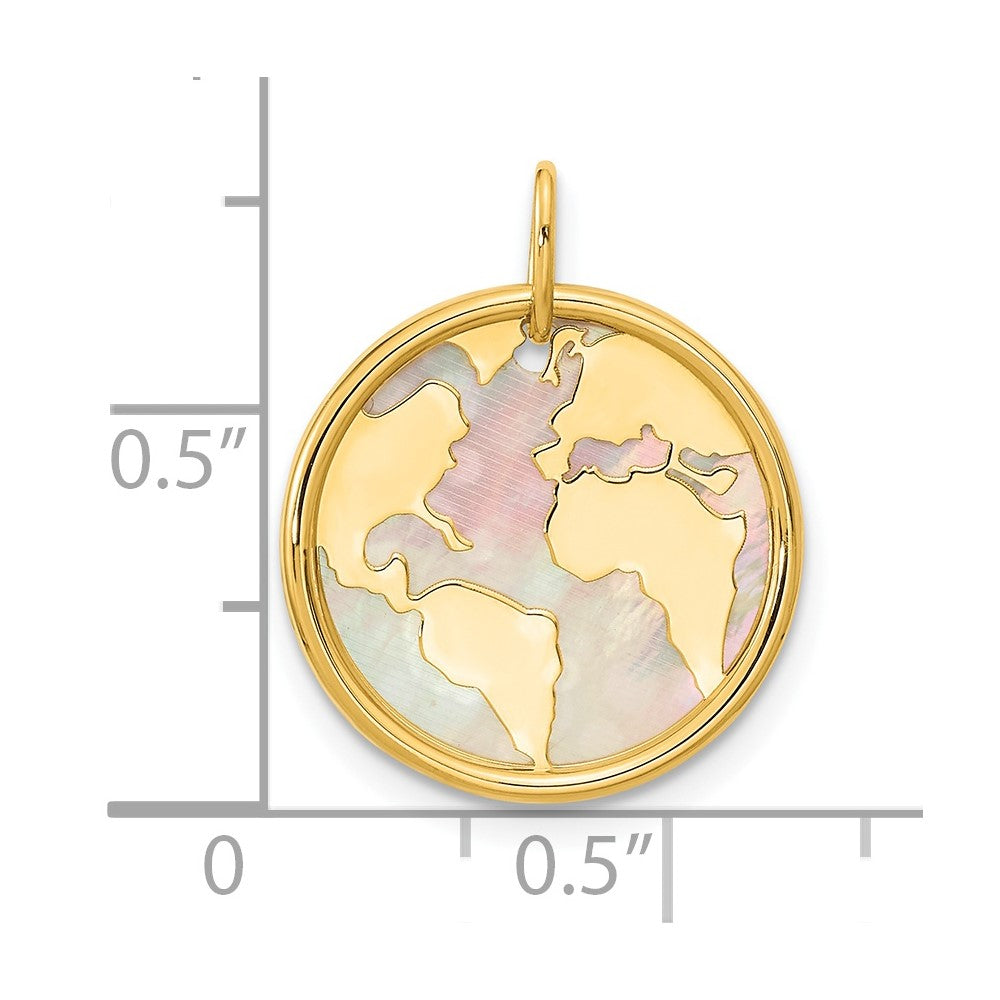 14k Yellow Gold Polished Mother of Pearl Earth Pendant