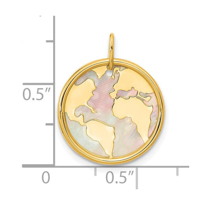 14k Yellow Gold Polished Mother of Pearl Earth Pendant