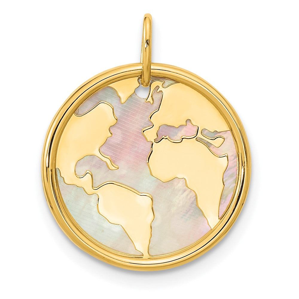 14k Yellow Gold Polished Mother of Pearl Earth Pendant