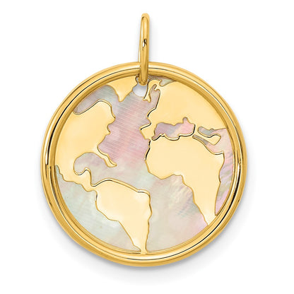 14k Yellow Gold Polished Mother of Pearl Earth Pendant