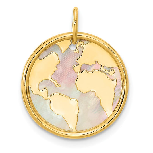 14k Yellow Gold Polished Mother of Pearl Earth Pendant