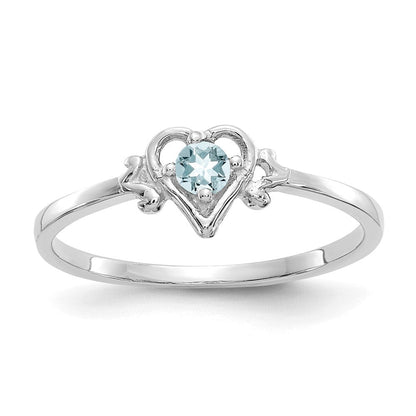 14K White Gold Aquamarine Birthstone Heart Ring
