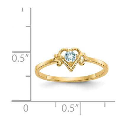 14K Yellow Gold Aquamarine Birthstone Heart Ring