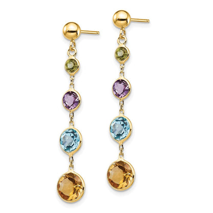 14K Muti-Gemstone Dangle Post Earrings