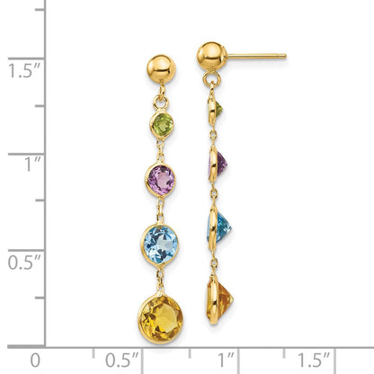 14K Muti-Gemstone Dangle Post Earrings