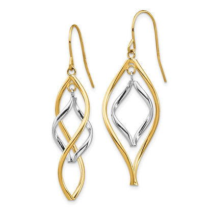 14k Two-tone Gold Fancy Twisted Dangle Earrings