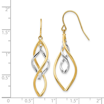 14k Two-tone Gold Fancy Twisted Dangle Earrings
