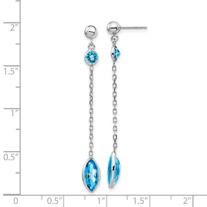14k White Gold Blue Topaz Post Dangle Earrings