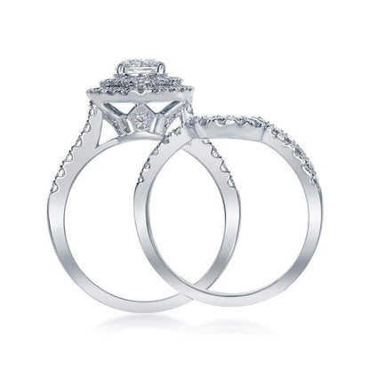 14k White Gold Diamond Double Halo Bridal Engagement Ring Set 1-3/4 Cttw (Certified)