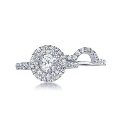 14k White Gold Diamond Double Halo Bridal Engagement Ring Set 1-3/4 Cttw (Certified)