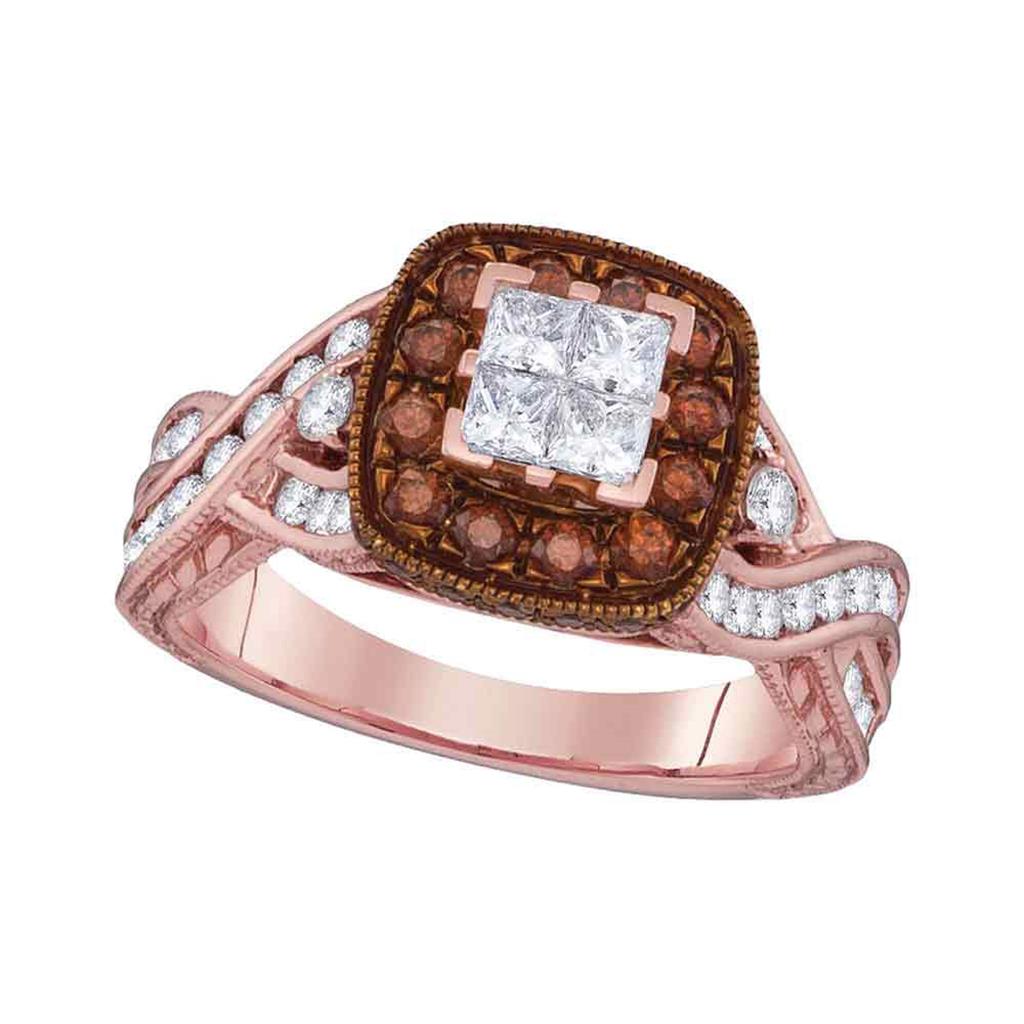10k Rose Gold Princess Diamond Cluster Bridal Engagement Ring 1-3/8 Cttw