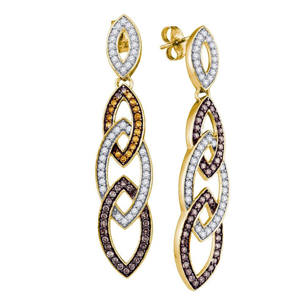 10k Yellow Gold Brown Diamond Cascading Oval Dangle Earrings 1-1/3 Cttw