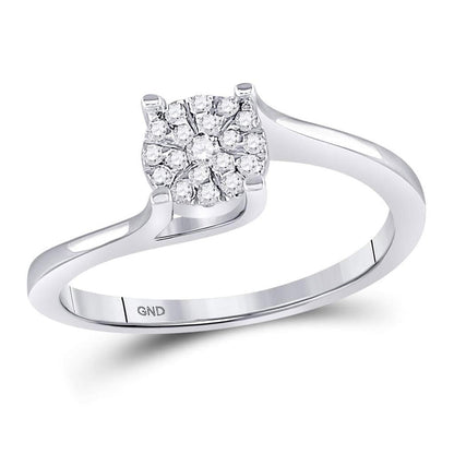 14k White Gold Round Diamond Cluster Bridal Engagement Ring 1/8 Cttw