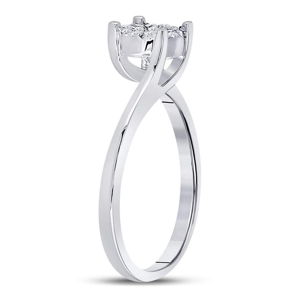 14k White Gold Round Diamond Cluster Bridal Engagement Ring 1/8 Cttw