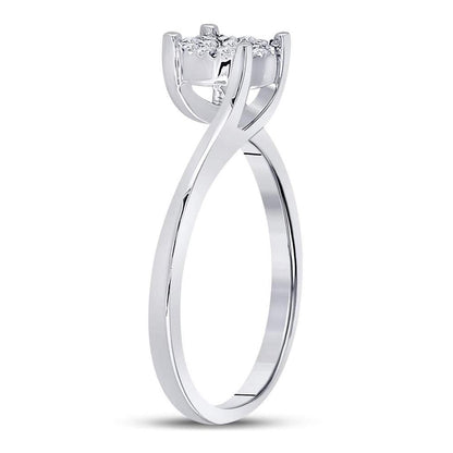 14k White Gold Round Diamond Cluster Bridal Engagement Ring 1/8 Cttw