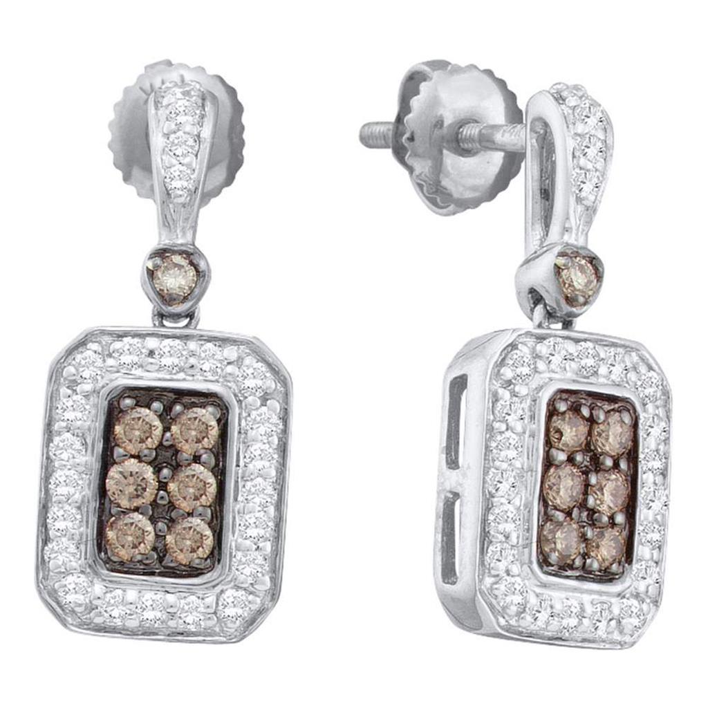 14k White Gold Brown Diamond Rectangle Dangle Earrings 1/2 Cttw