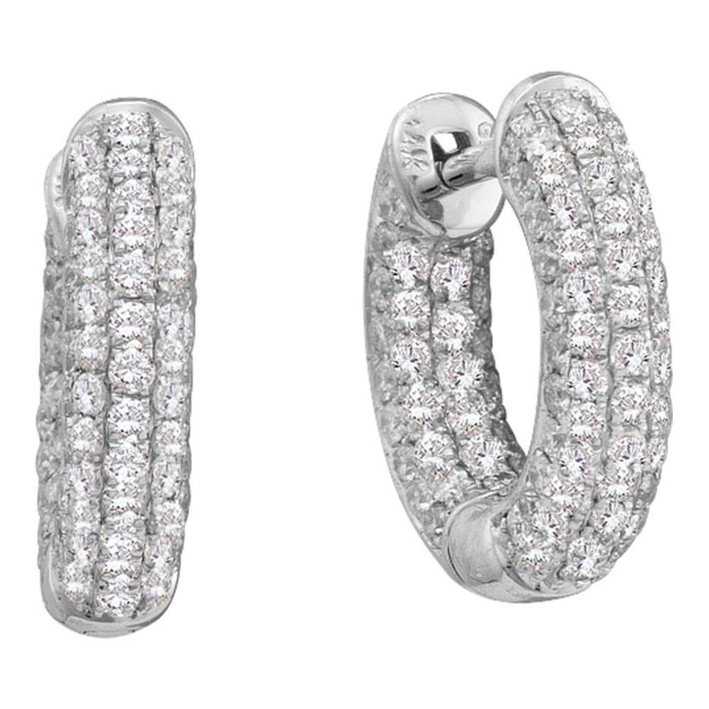 14k White Gold Round Diamond Dainty Huggie Hoop Earrings 3/4 Cttw