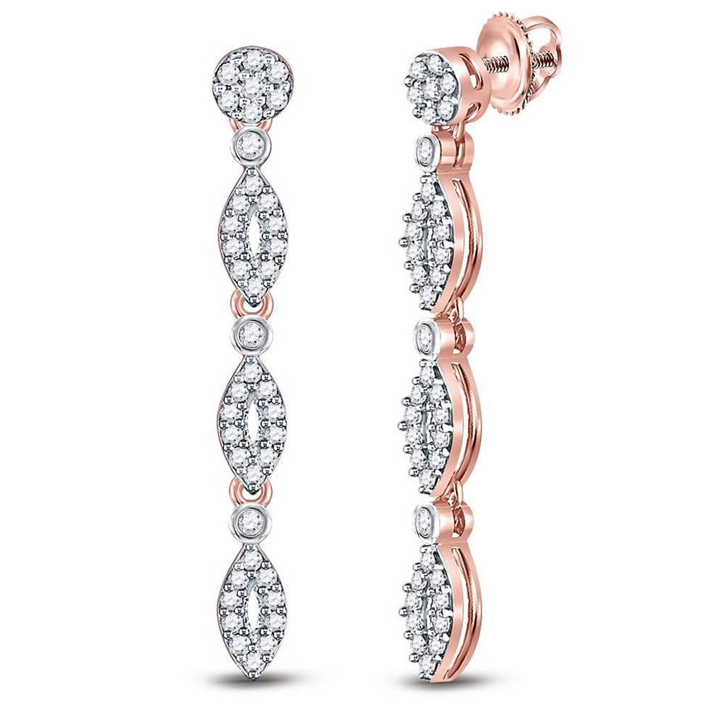 14k Rose Gold Round Diamond Oval Dangle Earrings 3/8 Cttw