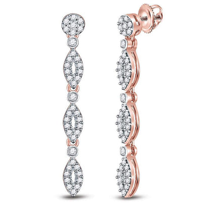 14k Rose Gold Round Diamond Oval Dangle Earrings 3/8 Cttw