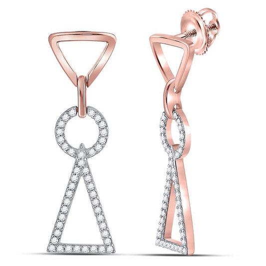 14k Rose Gold Round Diamond Circle Triangle Dangle Earrings 3/8 Cttw