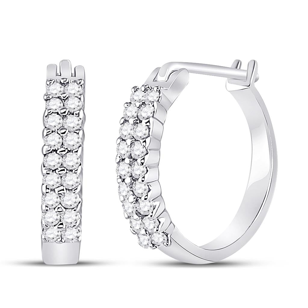 14k White Gold Round Diamond Huggie Hoop Earrings 1/4 Cttw