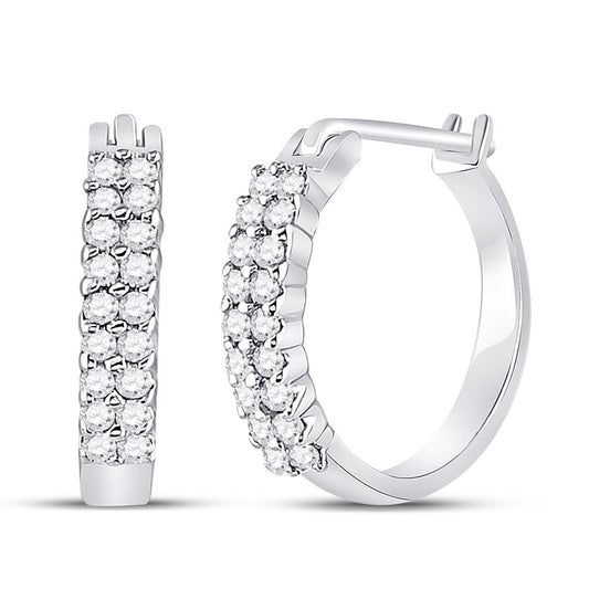14k White Gold Round Diamond Huggie Hoop Earrings 1/4 Cttw