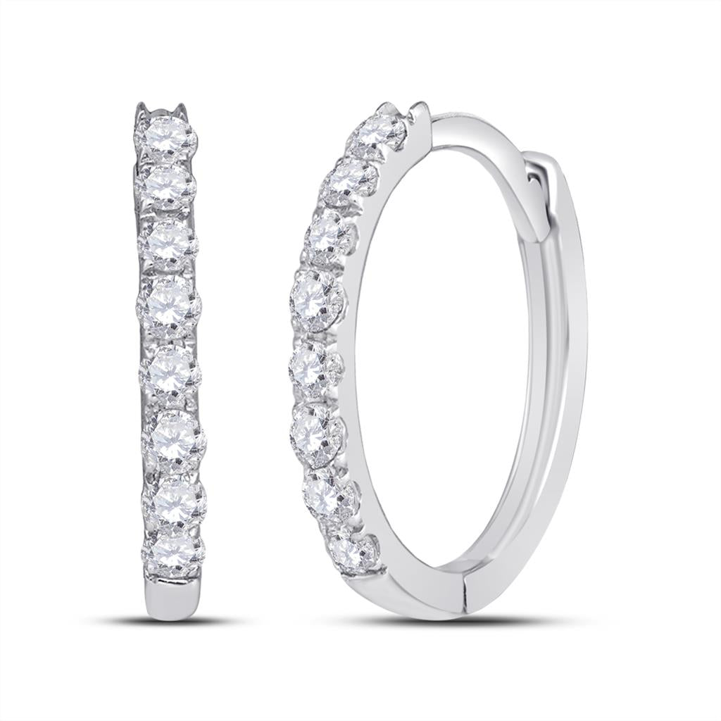 14k White Gold Round Diamond Hoop Earrings 1/3 Cttw