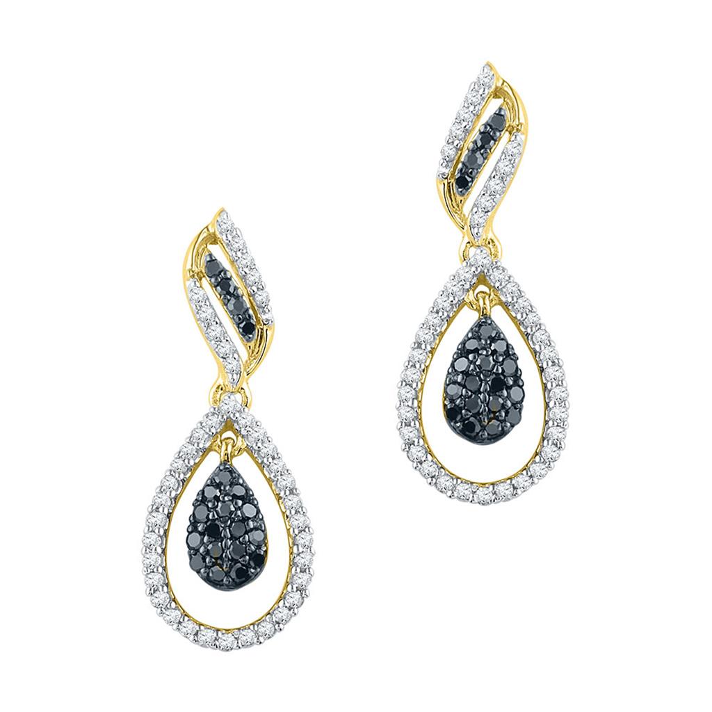 10k Yellow Gold Round Black Diamond Dangle Earrings 1/2 Cttw