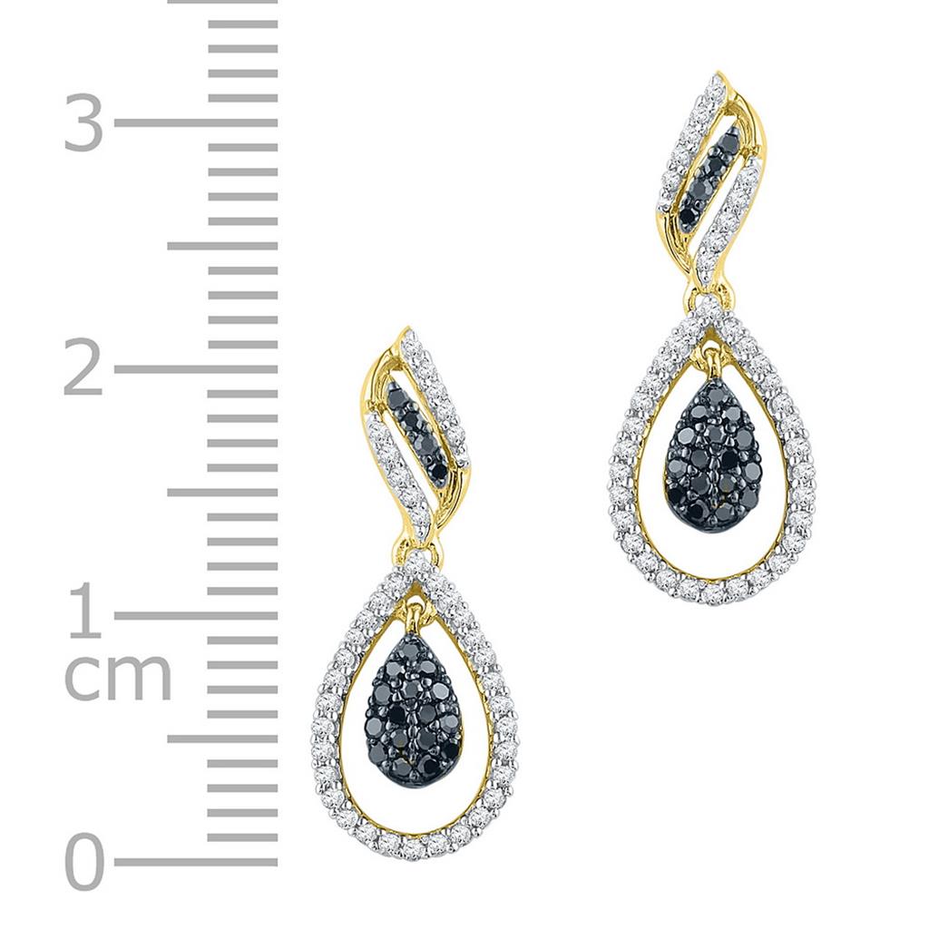 10k Yellow Gold Round Black Diamond Dangle Earrings 1/2 Cttw
