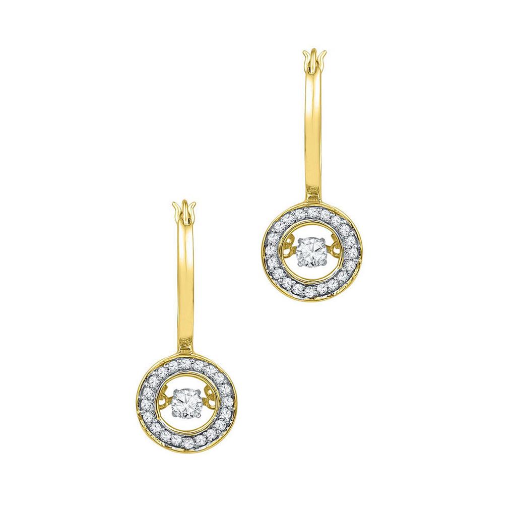 10k Yellow Gold Round Diamond Moving Dangle Earrings 1/3 Cttw